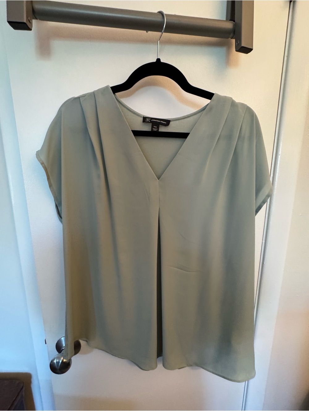 INC International Concepts Sage Green V-Neck Pleated Blouse